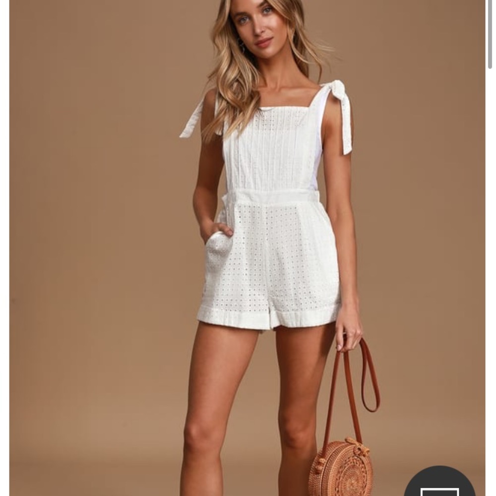 Celestial White Eyelet Tie-Strap Shortalls